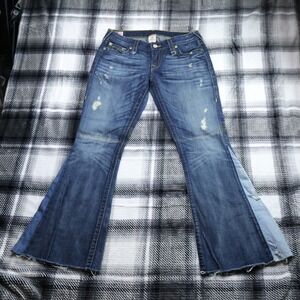 True Religion Bobby Flare Jeans 31x32" Distressed Paneled Bell Bottom Med Wash